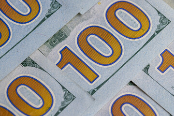 new American paper money dollars with a face value of one hundred dollars, details of the reverse...