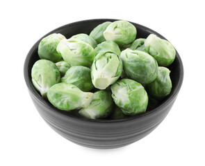 Fresh Brussels sprouts in bowl isolated on white