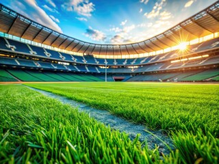Fototapeta premium Lush green baseball field turf captured in a panoramic shot, highlighting nature, sports aesthetics, and grass care in an urban park for outdoor enthusiasts and summer activities.