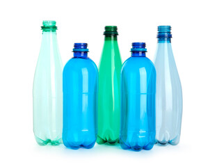 Many empty plastic bottles isolated on white