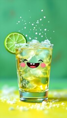 Happy Hour Fun Drink with Lime and Ice