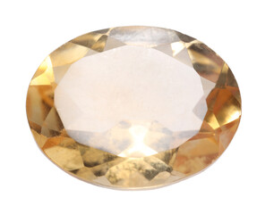One yellow shiny gemstone isolated on white