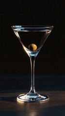 Elegant martini glass design with an olive, AI-generated