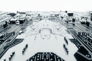 Fototapeta premium Close-up of a modern computer motherboard with integrated circuits and components, emphasizing the complexity of electronic technology and circuit design