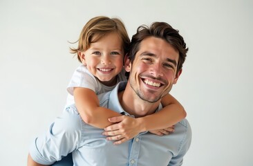 Fototapeta premium Couple giving two young children piggyback rides smiling