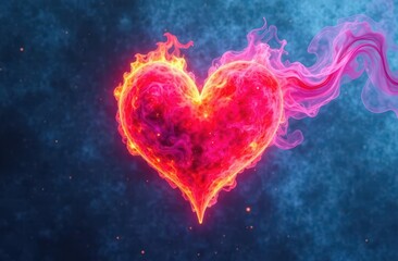 multicolored flaming heart in smoke on the right on a black background valentine's day