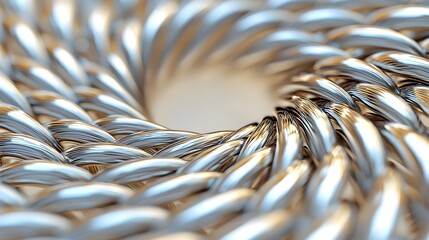Silver wire coil, seamless circular shape on light background--style raw