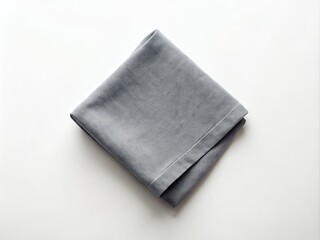 Sophisticated gray kitchen napkin flat lay set against a pure white backdrop, designed for minimalist mockups. Perfect for presenting contemporary culinary inspirations. Effortlessly chic and refined.