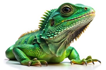Fototapeta premium Stunning clipart of a Chinese water dragon on a white background, perfect for nature lovers and educational use, showcasing the reptileâ€™s captivating beauty.