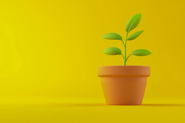 Fototapeta premium A cartoon plant is sitting in a yellow pot