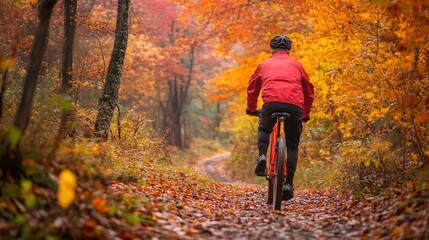 Fototapeta premium Cycling Through Autumn Leaves