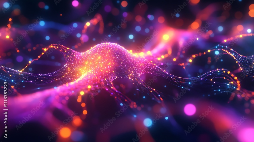 Poster glowing synapse with multi-colored neural communication patterns image
