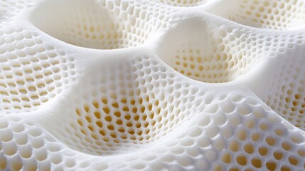 High-detail shot of memory foam medical pillow, showing soft indentation and contour design, promoting relaxation and support