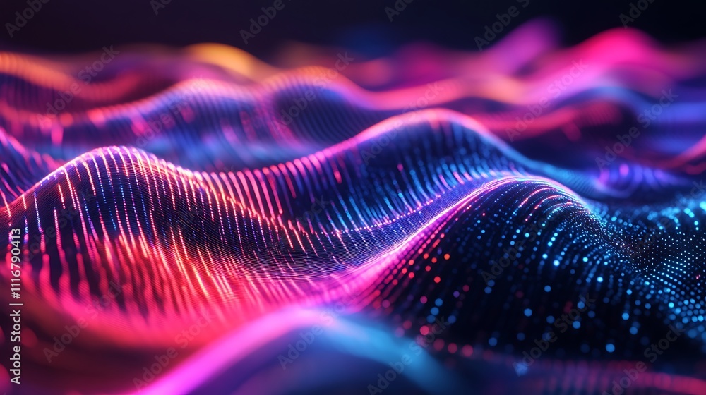 Poster neon futuristic wave pattern shining with colorful light effect image