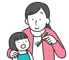 歯磨きをする親子のイラスト
