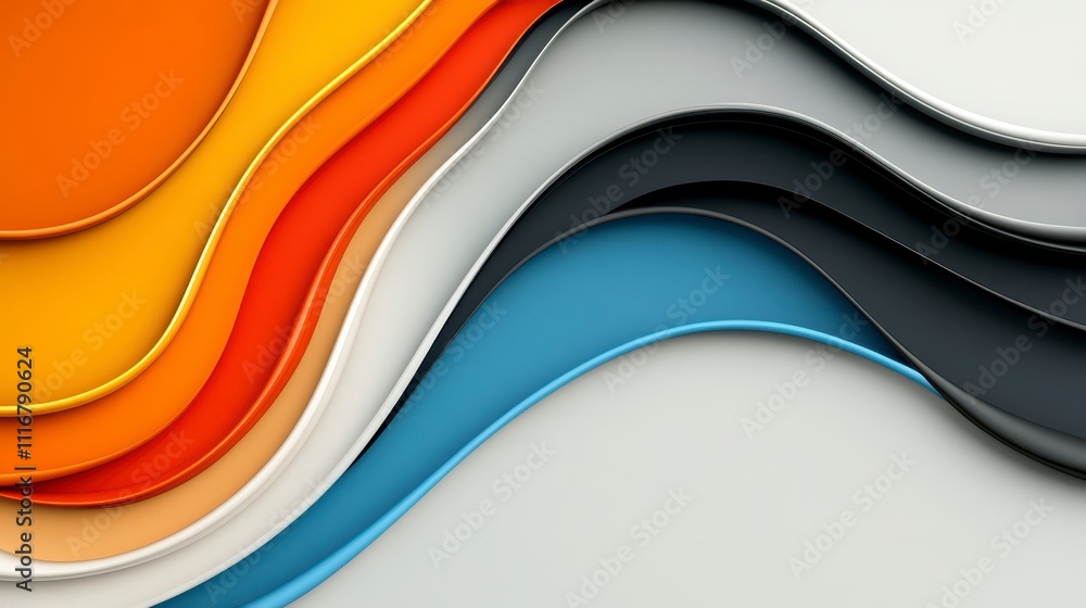 Poster vibrant abstract wallpaper design with flowing curves and dynamic colors in harmonizing layers
