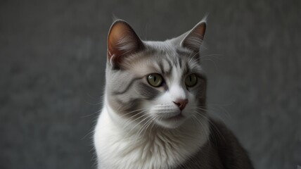 Obraz premium Close-up portrait of a grey and white cat.