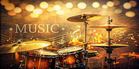 Fototapeta premium Vintage musical backdrop featuring golden drums and retro aesthetics, showcasing artistic imagery of drum sets with jazz and rock influences for a distinctive decor.