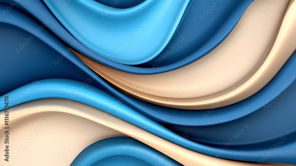 Poster dynamic blue and cream waves creating a flowing abstract wallpaper design for modern spaces