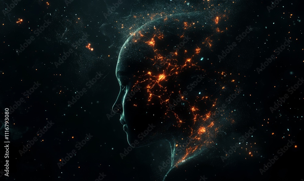 Poster illustrating cognitive function with glowing neural pathways against a dark background.