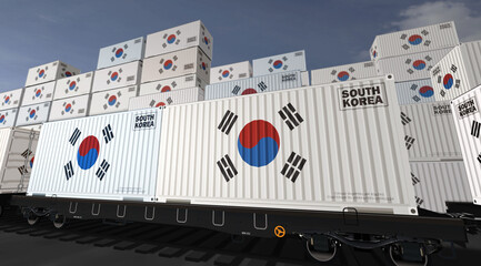 South Korea export containers on cargo train wagons illustration