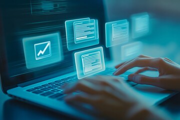 Hands engaged with interactive screen showcasing digital document management and ai integration