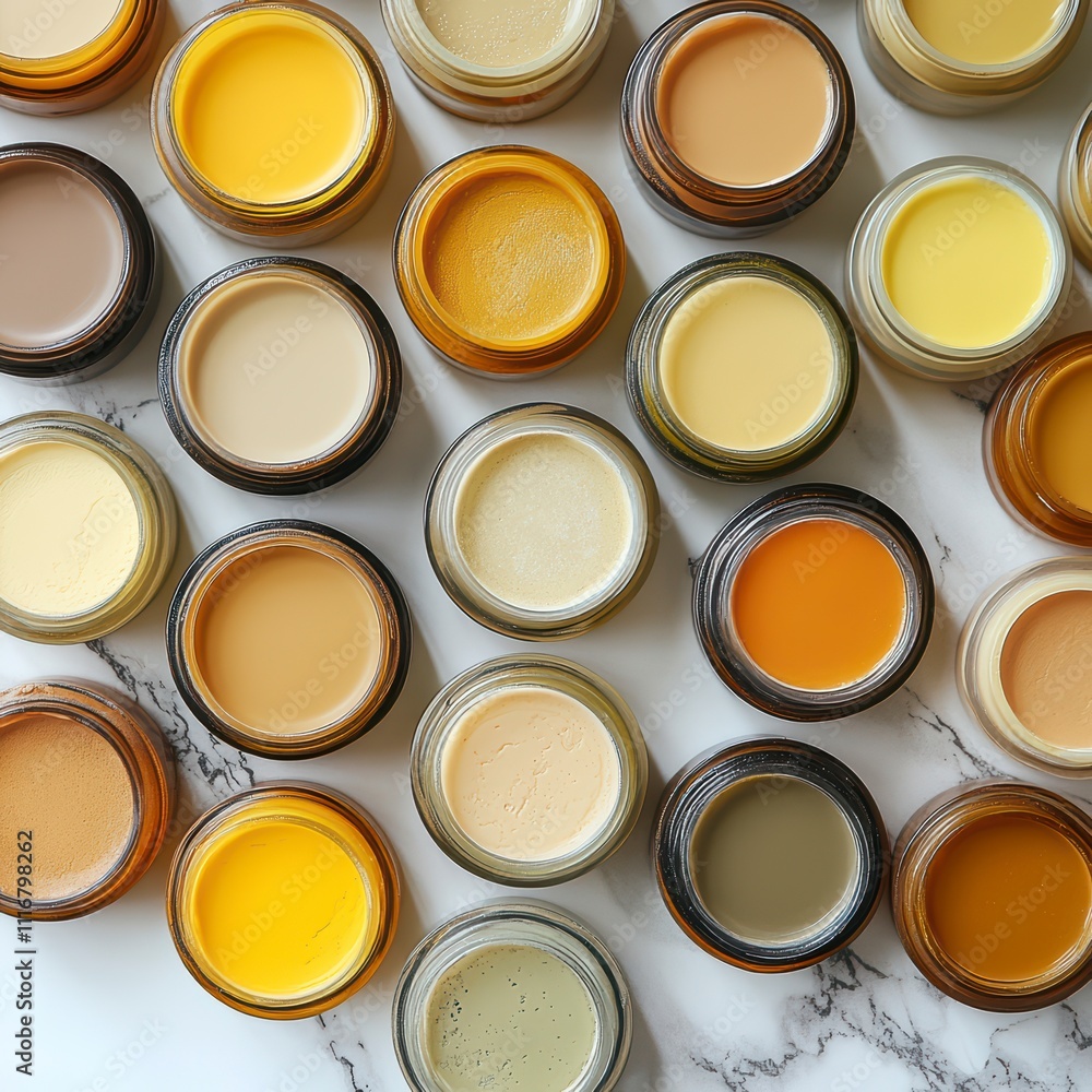 Aufkleber captivating array of earthy tones in beautifully arranged jars showcasing a palette of colors