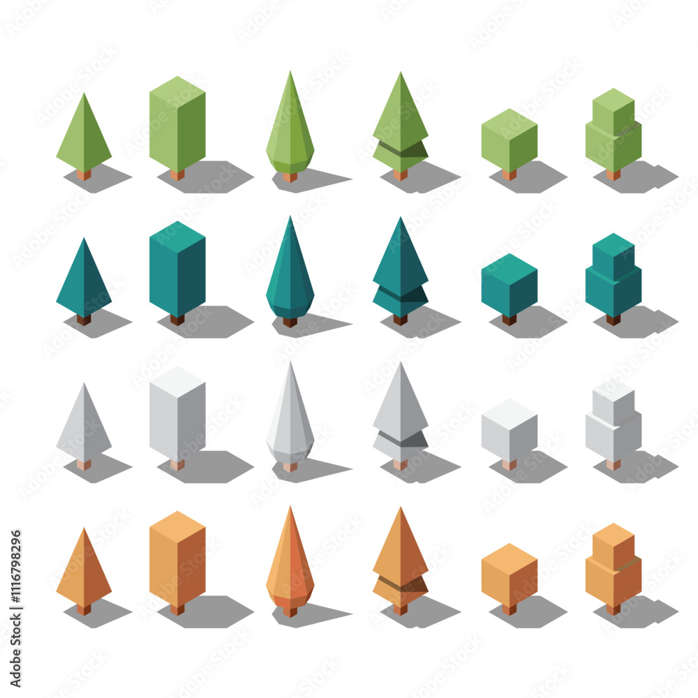 Poster isometric vector tree set. tree isometric set elements. isometric trees elements for landscape desig