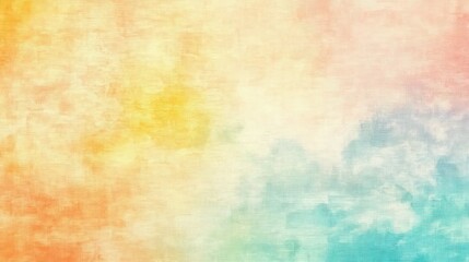 Fototapeta premium A soft, textured gradient blending pastel shades of peach, golden yellow, periwinkle, and light turquoise, with a canvas-like finish for a dreamy and calming aesthetic.