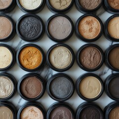 Colorful Array of Cosmetic Powders Arranged Artfully on a Marble Surface