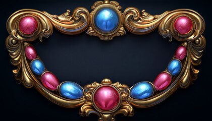 Fototapeta premium Ornate Golden Frame Adorned With Red And Blue Gems