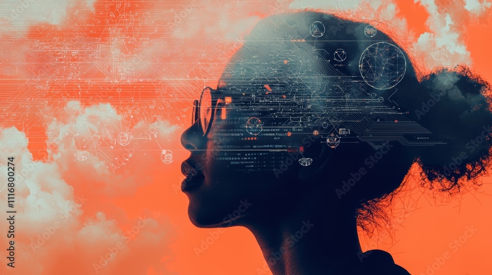 Poster digital design of cloud patterns creative visualization with data transfer icons