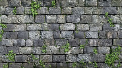 Obraz premium Old stone brick wall with deep cracks and moss growth, realistic texture 