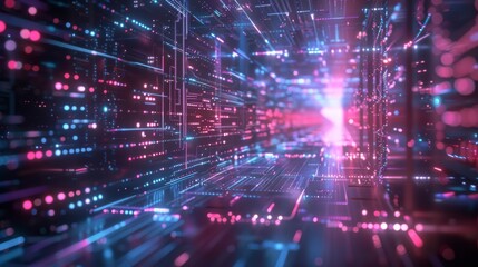 Fototapeta premium Quantum Computing Interface: Futuristic quantum computing devices interacting with classical data center infrastructure, accelerating complex calculations