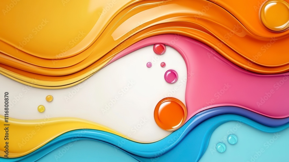Poster vibrant waves of color flow gracefully in a joyful abstract design showcasing dynamic forms