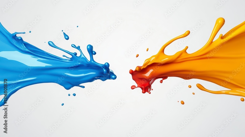 Poster vibrant splashes of blue and orange collide in an artistic display of color dynamics
