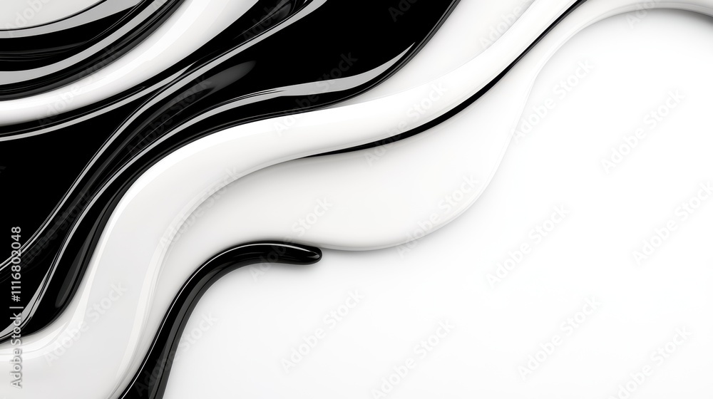 Poster elegant interplay of black and white waves creating an artistic backdrop for modern design