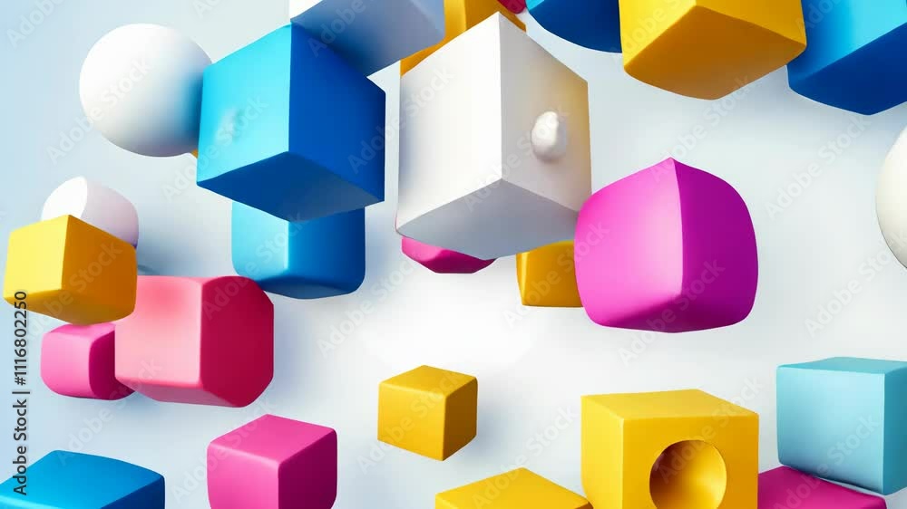 Poster explore a vibrant abstract geometric background featuring colorful isometric blocks in a playful car