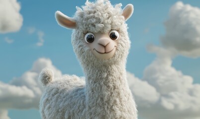 Naklejka premium Here is an adorable 3D-rendered portrayal of a whimsical, curly llama character perfect for children's illustrations and fun designs.