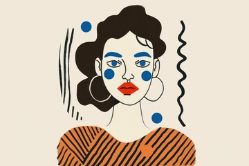 Stylish illustration of a confident woman with artistic elements, featuring bold colors and patterns. Modern and trendy artistic representation concept.