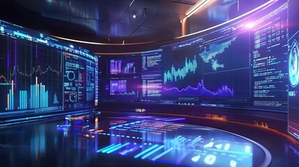 Futuristic control room; glowing data displays.