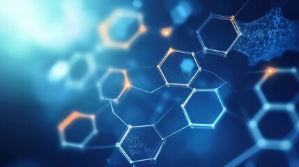 Abstract geometric hexagon structure on a blue background, creating a network pattern, symbolizing medical science and technology.