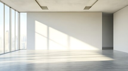 Fototapeta premium A minimalist interior space with large windows and natural light.