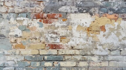 Fototapeta premium Painted brick wall with faded colors and worn surface, realistic texture --ar 16:9 --v 6.1 Job ID: a7a8f561-601d-4b26-bb0a-5e5033ad65b0