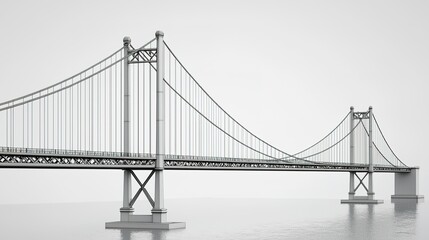 Obraz premium A modern suspension bridge spans a calm body of water, showcasing sleek architectural design and structural elegance.