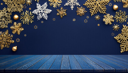 Christmas background with snowflakes and gold sequins