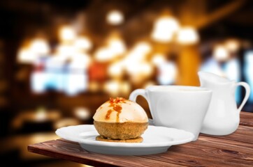 Tasty fresh sweet cake with cream dessert.