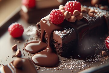 High Quality Picture of Chocolate Dessert Pieces Sweet Food, High Detail, 8K