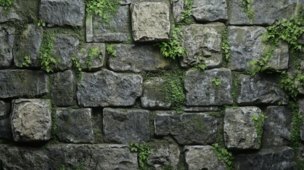 Obraz premium Crumbling stone wall with moss and deep cracks, realistic texture 