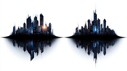 Naklejka premium Abstract silhouette of a futuristic city, black vector with sharp geometric forms, isolated on white, modern and innovative urban concept